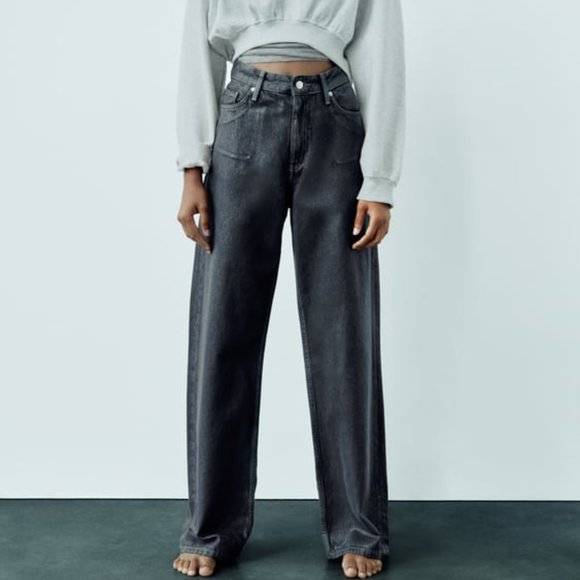ZARA MID RISE LOOSE FIT FOIL JEANS - Picture 10 of 10